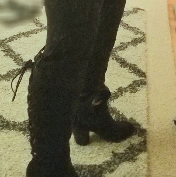 High, over-the-knee with tie string laces up the back suede boot - Picture 2 of 12